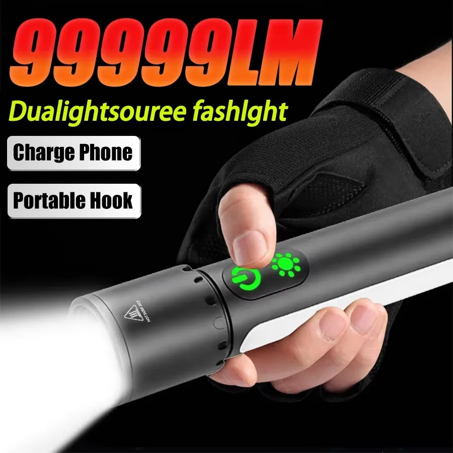 3500mAh Zoomable LED Flashlights High Lumens USB Rechargeable Portable Tactical Laser Torch 9Lighting Modes Emergency Work Light