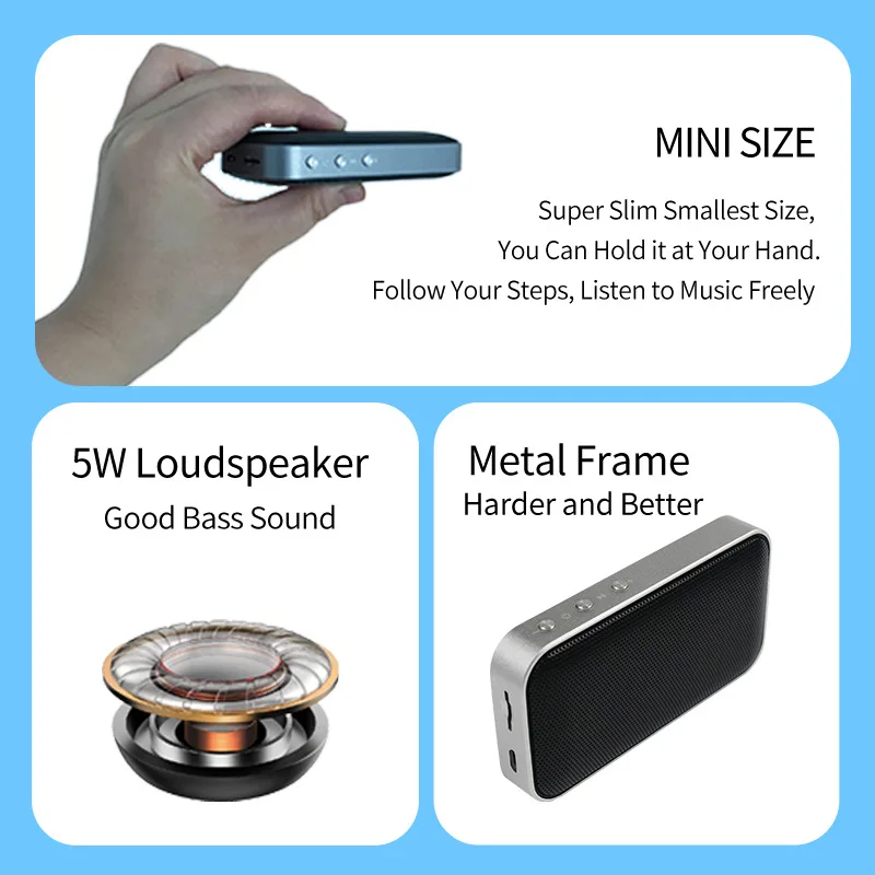 Portable Wireless Outdoor Mini Pocket Audio Ultra-thin Bluetooth Speaker Loudspeaker Support TF Card USB Rechargeable