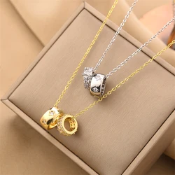 GD Luxurious Fashion Crystal Rhombus Necklace with Ring Pendant Non Tarnish Gold Color Jewelry for Women