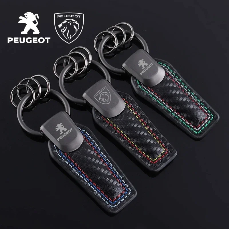 Carbon Fiber Keychain Key Rings Pendant for Peugeot 106 207 208 301 306 307 308 407 408 508 2008 3008 4008 5008 Auto Keyrings