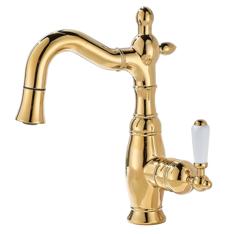 

All-copper French retro faucet Hot and cold faucet handle can be rotated to pull the vegetable basin faucet