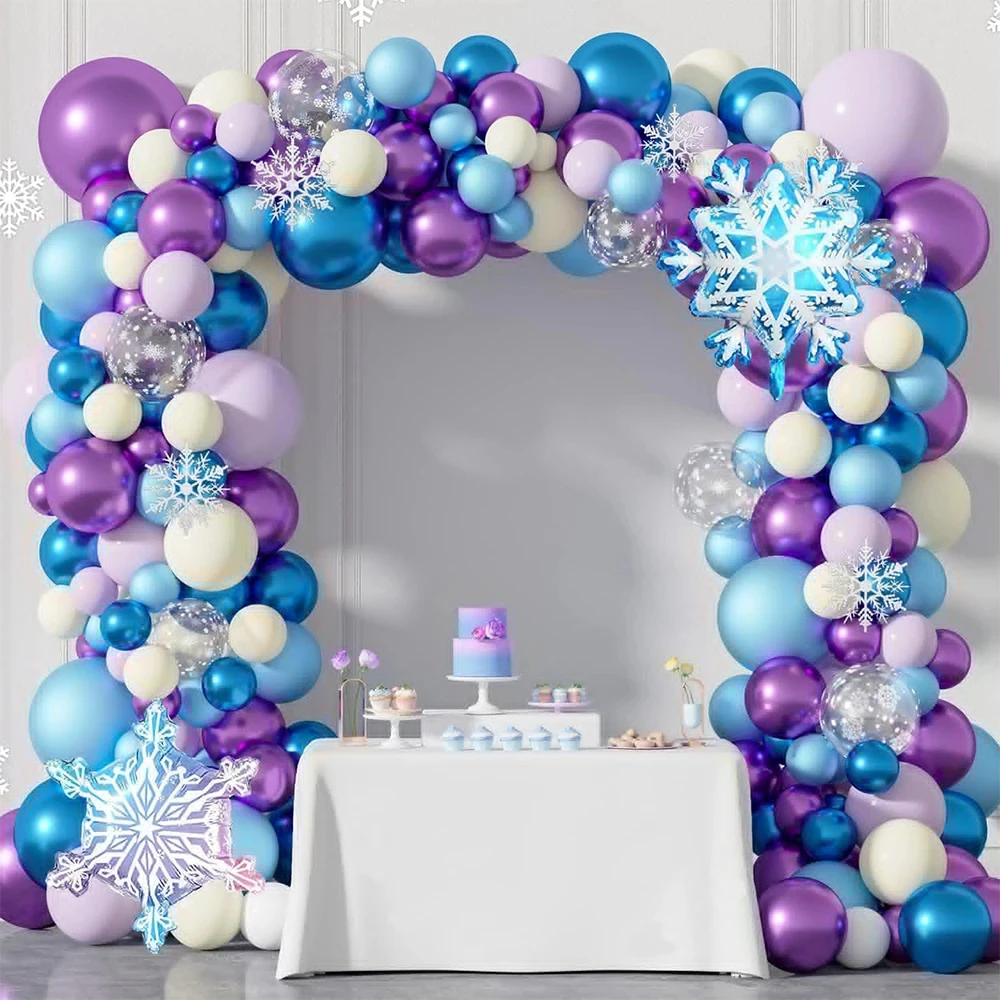 126Pcs Blue Purple White Balloon Arch Kit,Frozen Snowflake Foil Balloon for Princess Wonderland Birthday Party Baby Shower Decor view 4