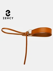 Zency Women Skinny Leather Belt For Dresses Coat Shirt Elegant Knot Decorative Retro Ladies Waist Belt 110cm Golden Buckle
