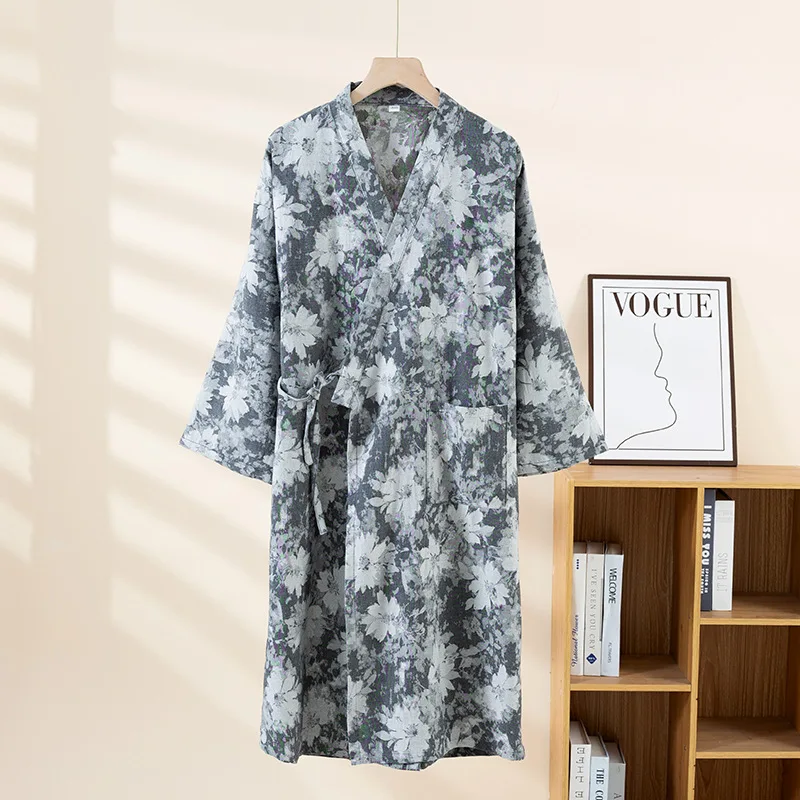 2026 Japanese New Spring/Summer Women's Sleeping Robe 100% Cotton Gauze Bathrobe Thin Size Large Japanese Kimono Robe - view 3