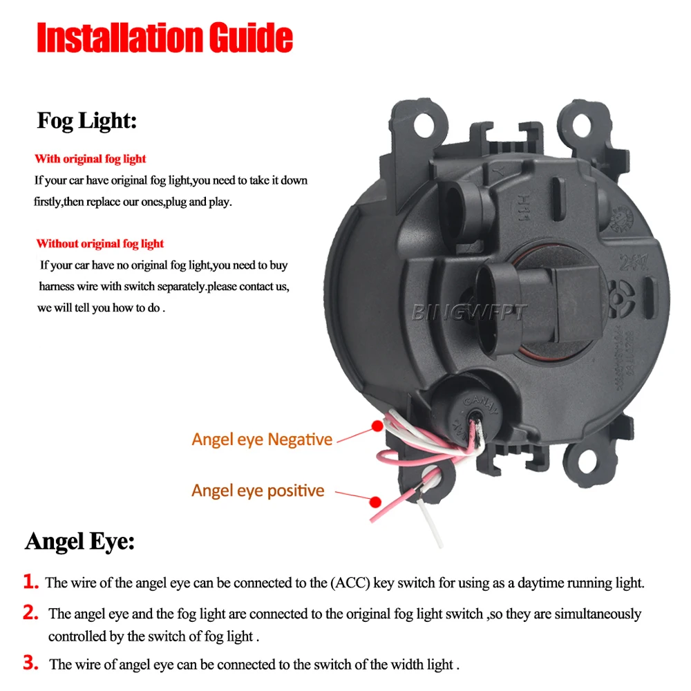 Angel Eye Fog Light Car LED Fog Lamp DRL 12V For Peugeot Partner Tepee 2012 2013 2014 2015 2016 2017 2018 2019 2020 2021 2022 view 5
