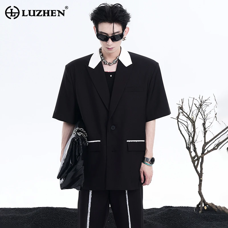 

LUZHEN Fashion Patchwork Color Contrast Design Short Sleeved Jacket Two Piece Sets Personalized Stylish Men'straight Suit Pants