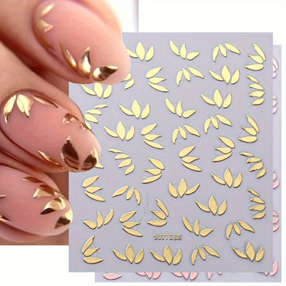 Golden Bronzing Leaf Design Nail Art Stickers,Self Adhesive Star Nail Art Decals  DIY  Nail Salons,Nail Art Supplies