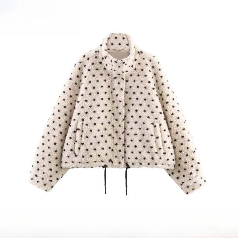 

Faionable Polka Dot Fce Jaet Women's ort Outerwear Autumn Winter New Arrival Versatile Zipper Closure Polyester Fiber