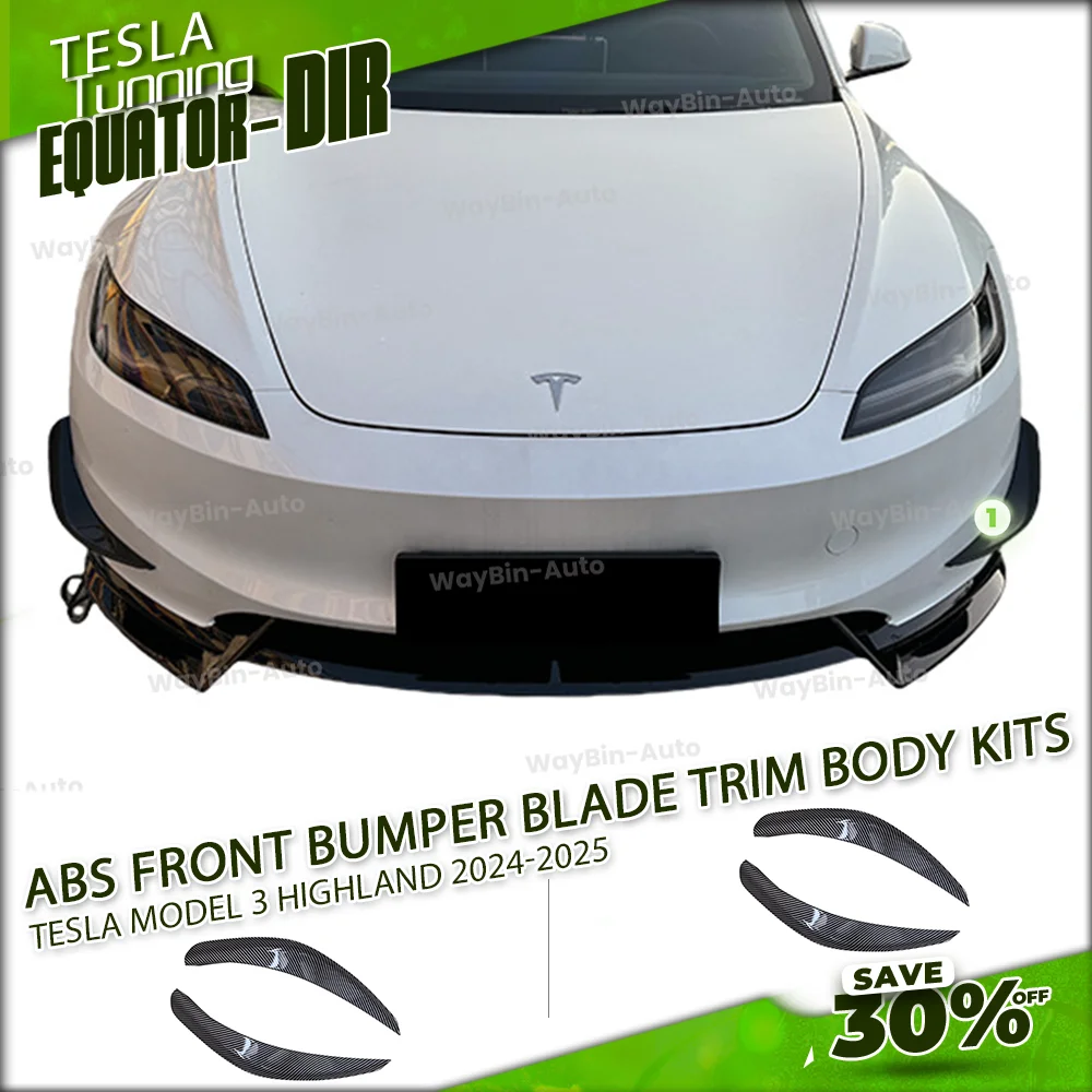 

Body kit 2Pcs Car Front Bumper Decor Blade Trim Spoiler Wind Bumper ForTesla Model 3 Highland 2024-2025 Gloss Black Auto Tuning