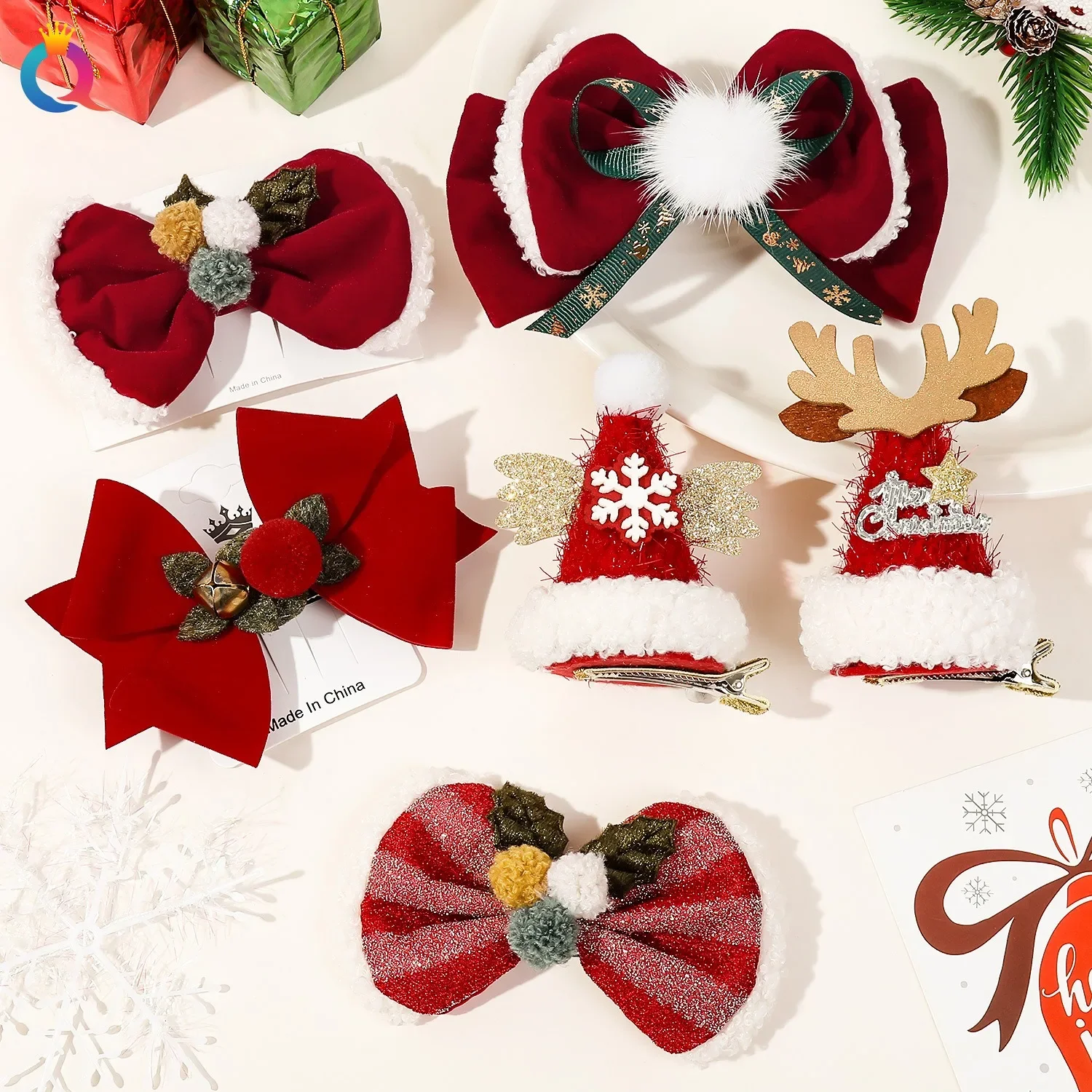 Horquilla de ciervo de Navidad para niñas y mujeres, pinza para el pelo con lazo Anlter, horquillas de alce bonitas rojas, Clip LATERAL, accesorios para el cabello de copo de nieve de felpa