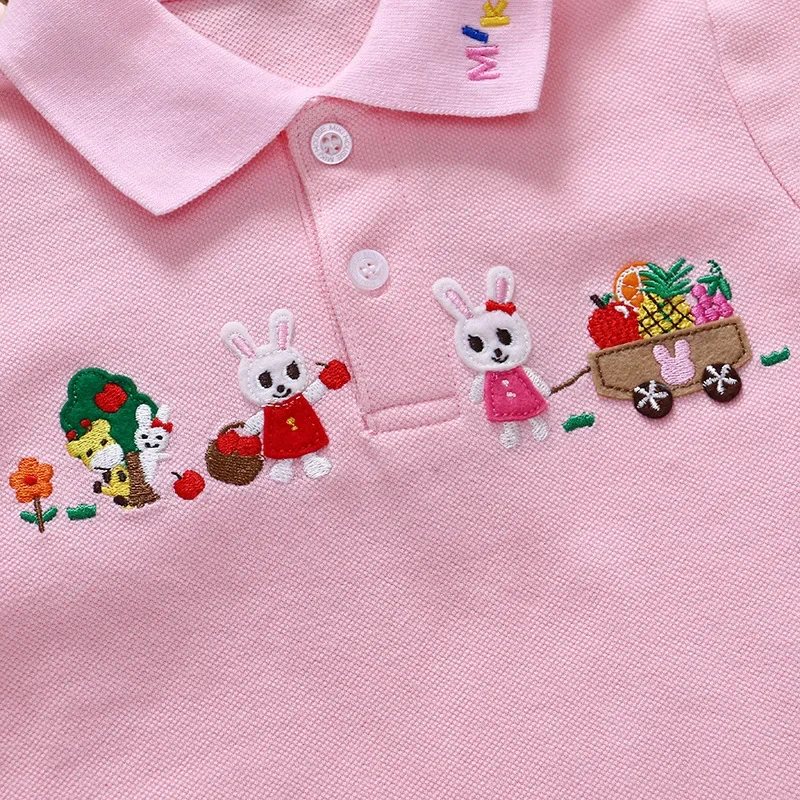 Summer 2023 New Girl Cartoon Garden Bunny Short Sleeve T-shirt Polo Shirt Kids Top