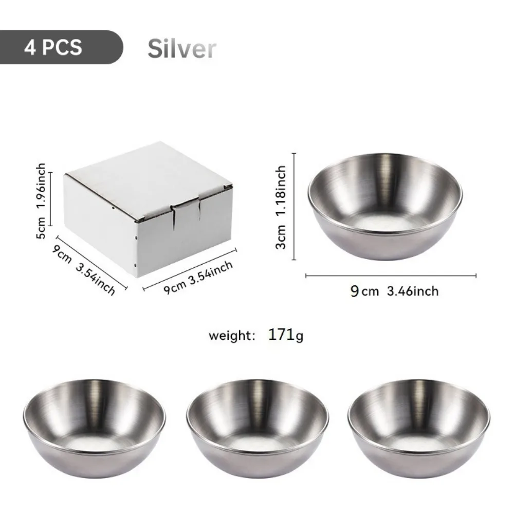 

4pcs New Stainless Steel Seasoning Serving Tray Gold Mini Spice Plates Household Round Soy Sauce Dish Plates Specialty Tableware
