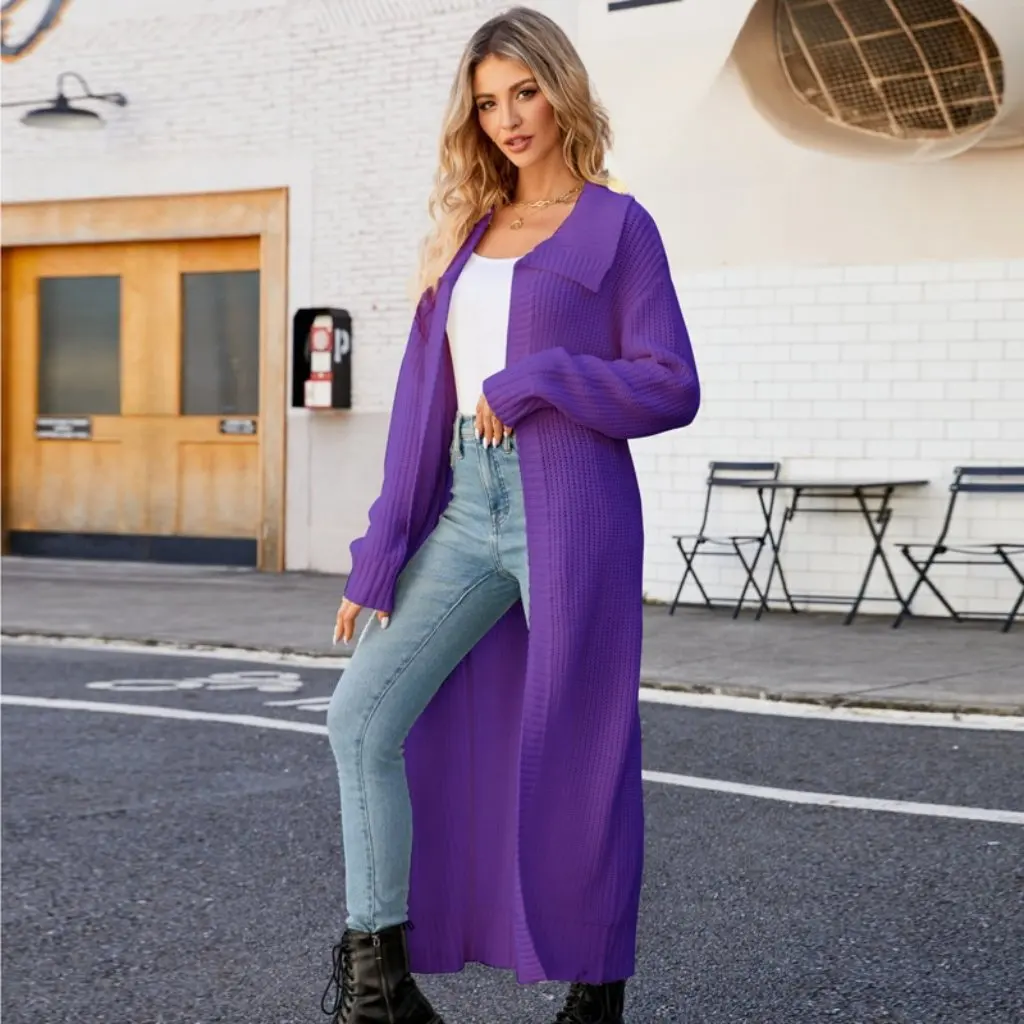

Women's Autumn Winter Long Cardigan Casual Loose Knitted Sweater Lapel Jacket European American Style Fashion