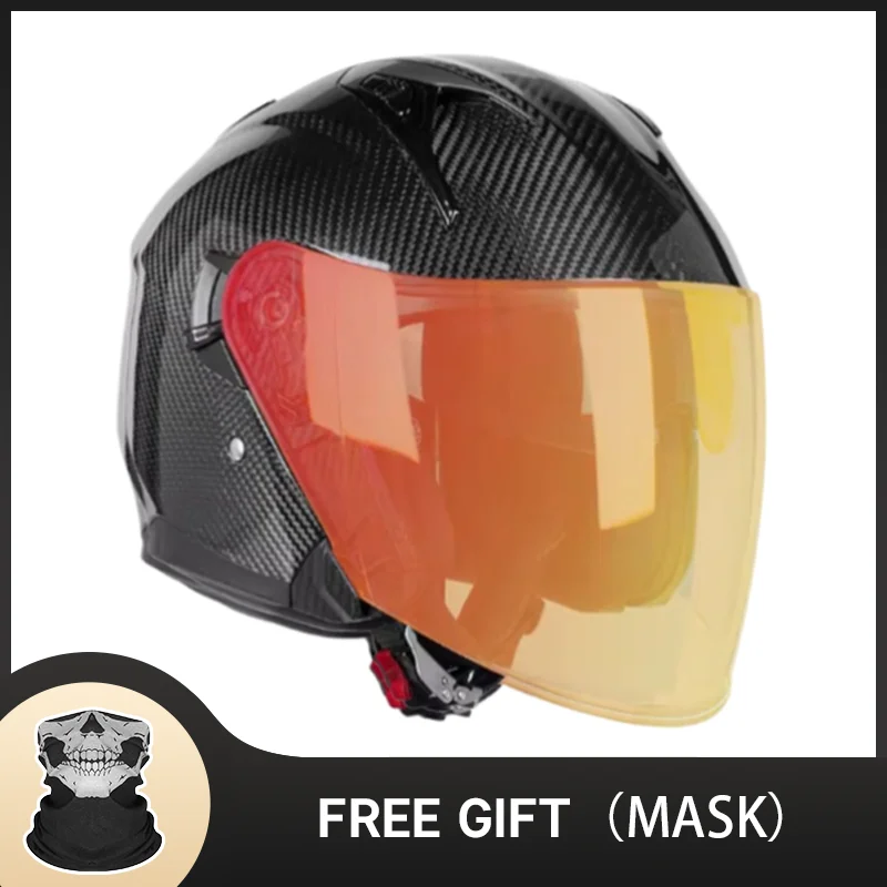 

Зимний хит продаж, мотоциклетный шлем с открытым лицом из углеродного волокна 3/4, двойной солнцезащитный козырек, сертифицированный ECE для скутеров, городских поездок на работу