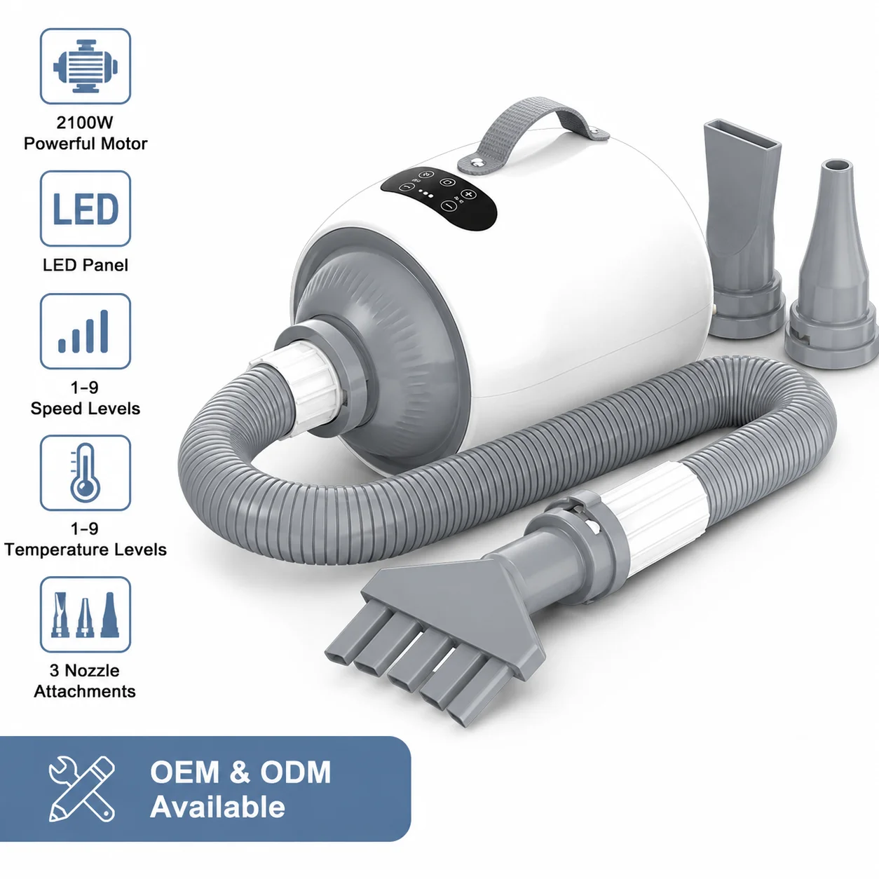 Wholesale 2100W High Power Plastic Pet Hair Dryer with LED Digital Panel Precise 9 Levels Speed and Temp Control for Dogs & Cats