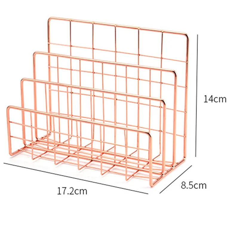 GROCE-3X Boekenplank Office Desktop Rose Gold Metal Boekenblok Drielaags Desktop Tijdschriftenplank Boekenhouder