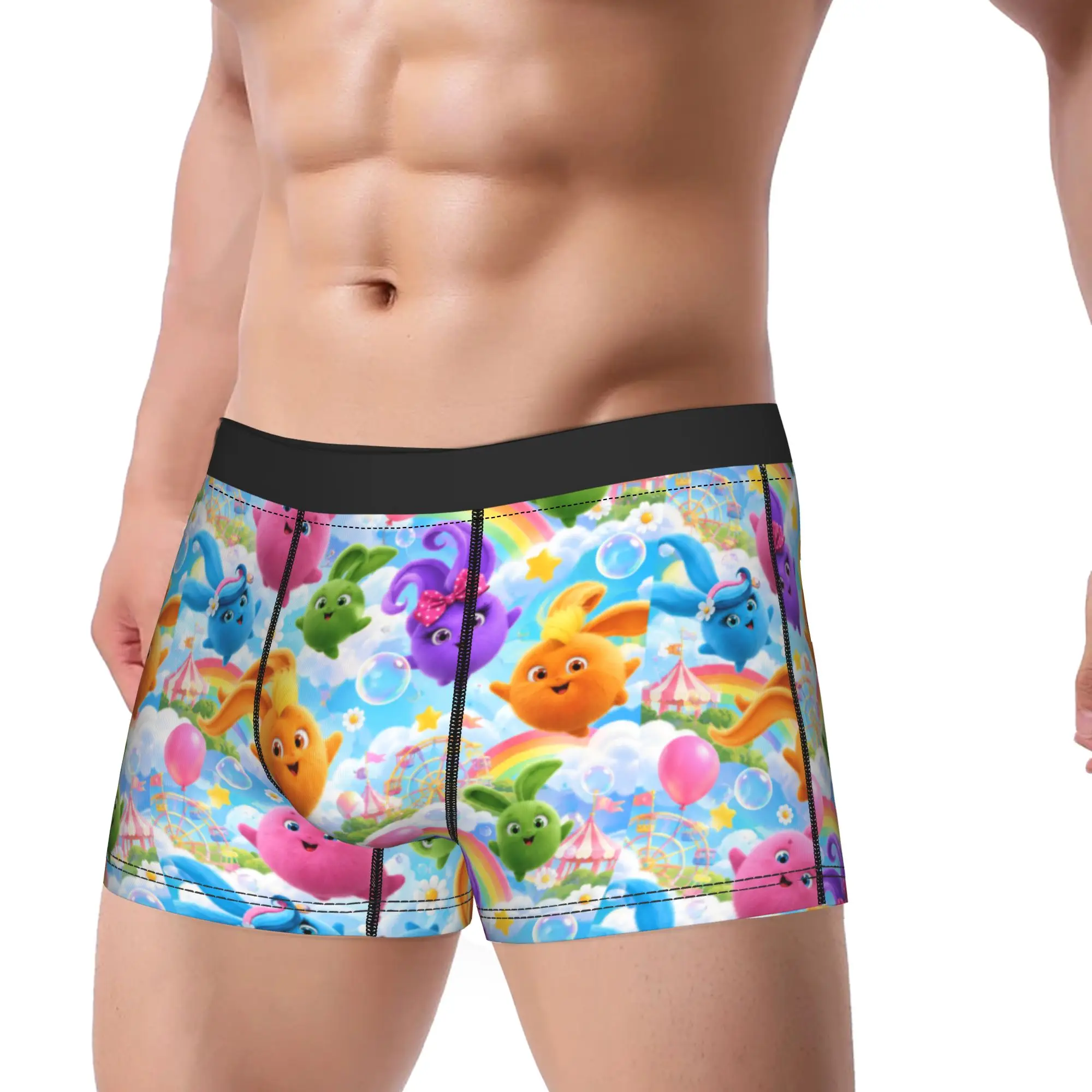 Sunny Bunnies five colourful balls Trunk  Pouch Underwear High Quality Printed Boxer Brief Funny Men's Underpants Plus Size