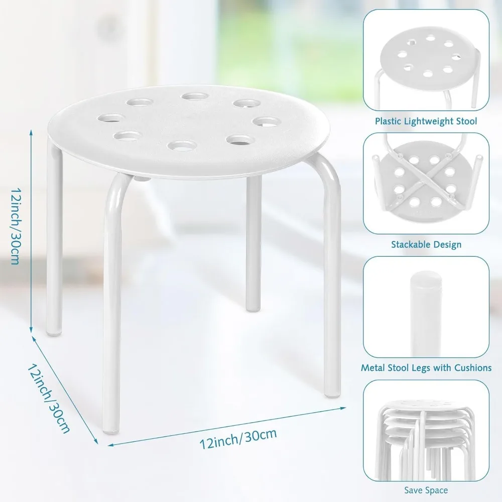 10 Pieces Kids Stackable Stools, 12 Inch Round Classroom Stool Chairs Set Plastic Stacking Stool , School Chairs