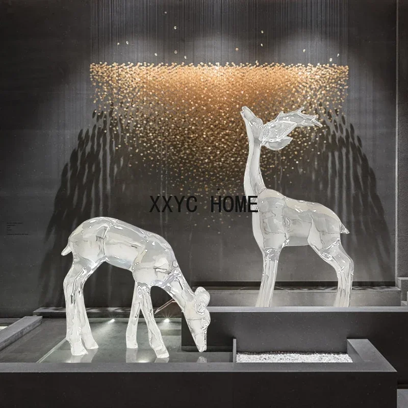 Modern Garden Square Decoration Transparent Resin Deer Decoration Hotel Club Lobby Floor Sculpture
