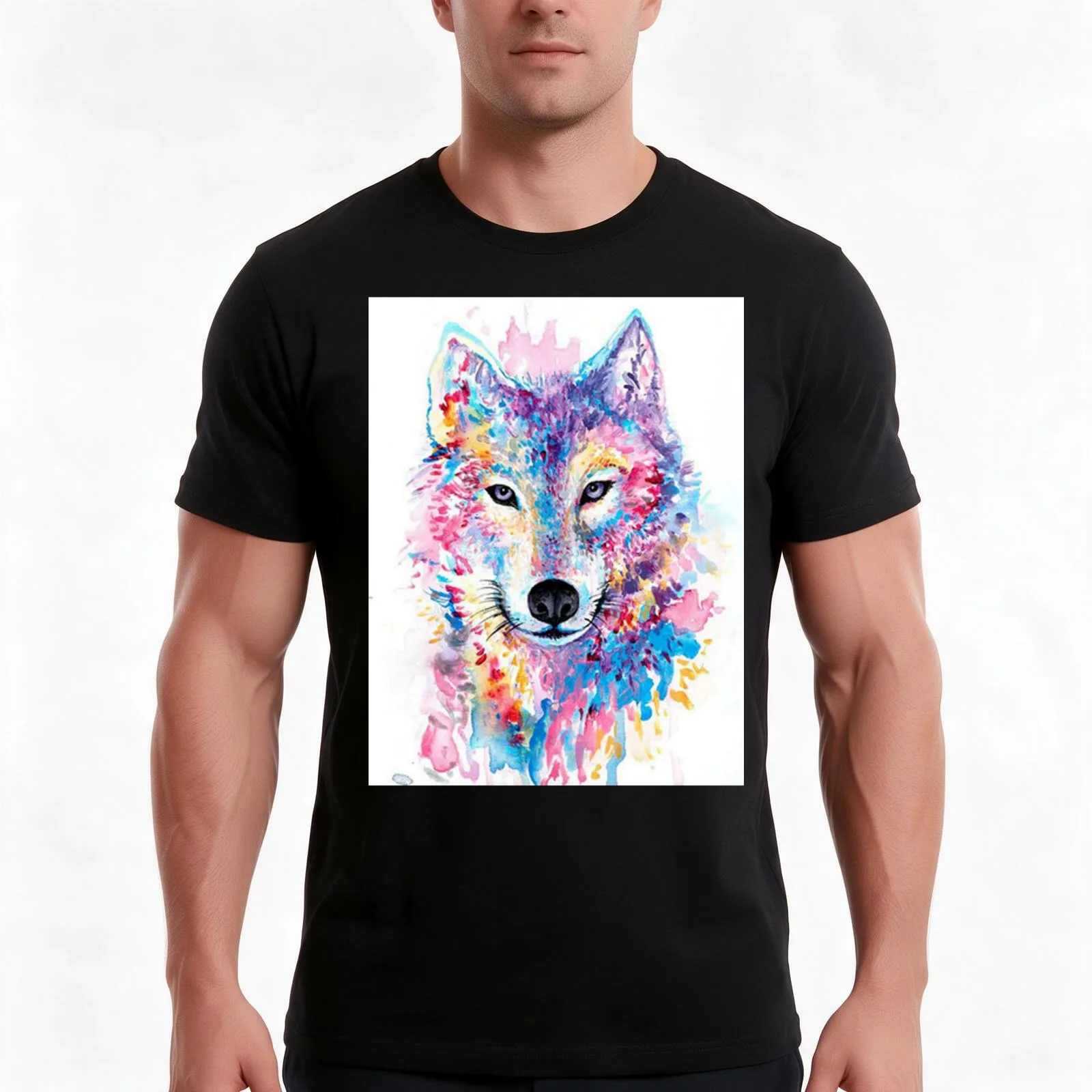 Snow Wolf T-Shirt, Summer Casual Cotton Tee, Oversized Streetwear Tops, Vintage Graphic Print, Loose Fit Short Sleeve