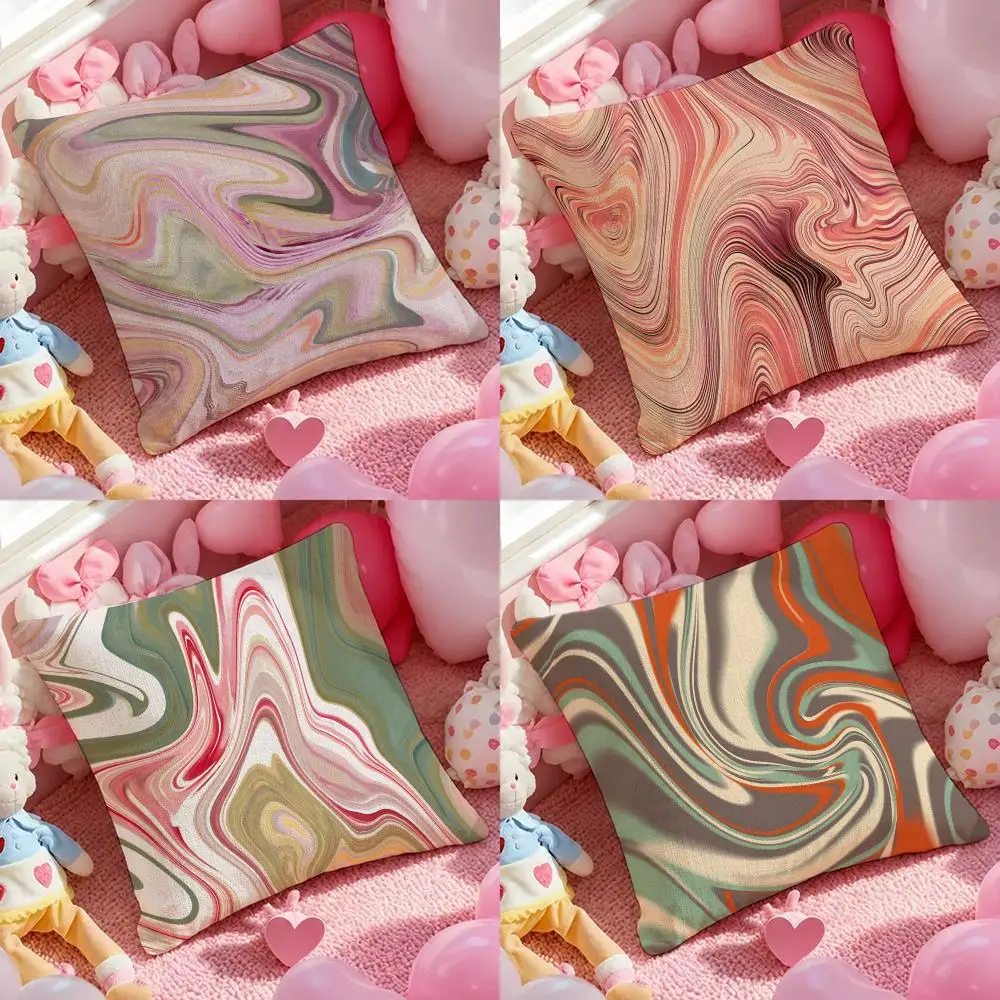 Art Soft Fluid Swirl Abstract Cushion Cover Pink Linen Texture Cushion Cover Double Sided Invisible Zipper Deco