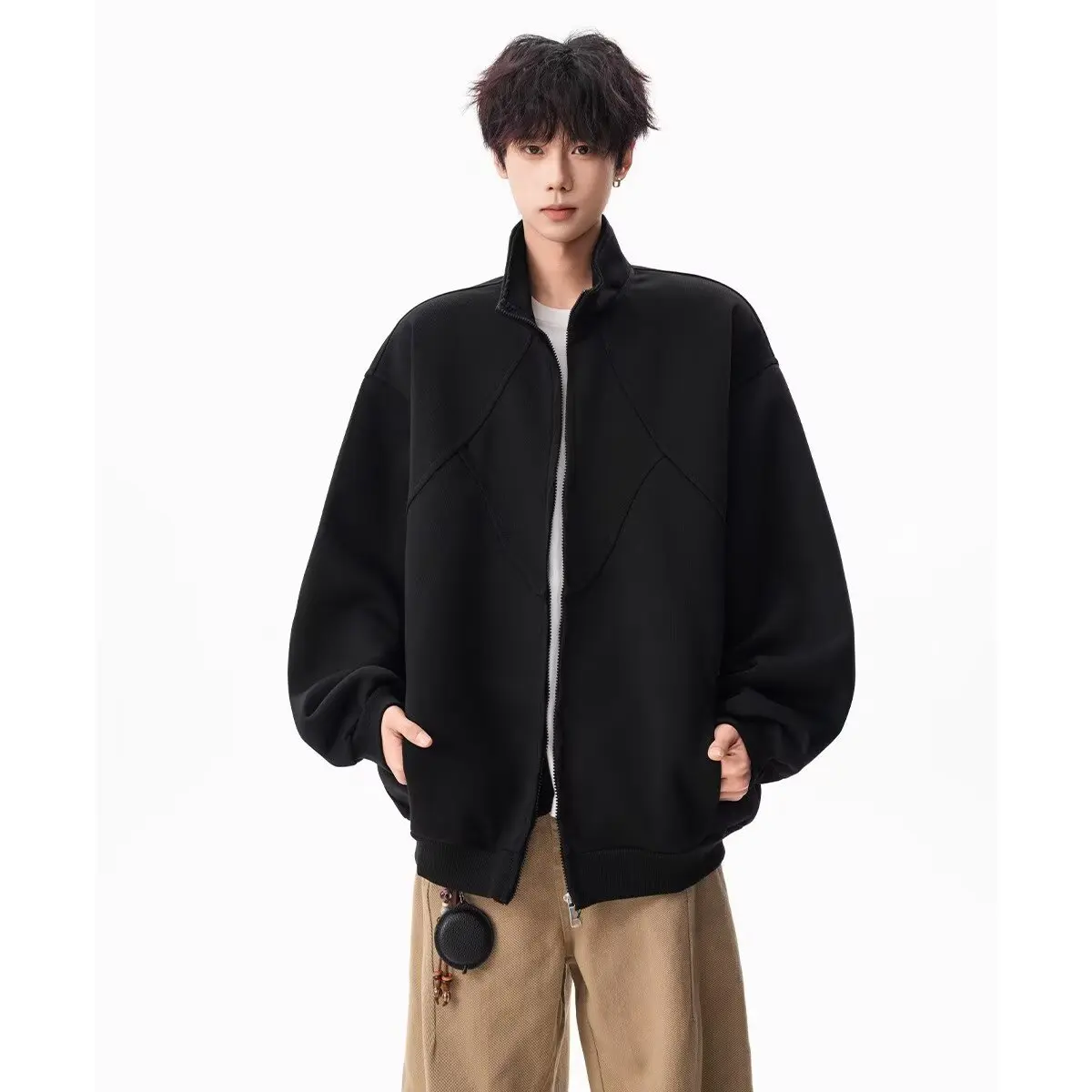 Stand-up Collar Sweater Jacket Men's Splicing Design Sense Autumn And Winter New Jacket