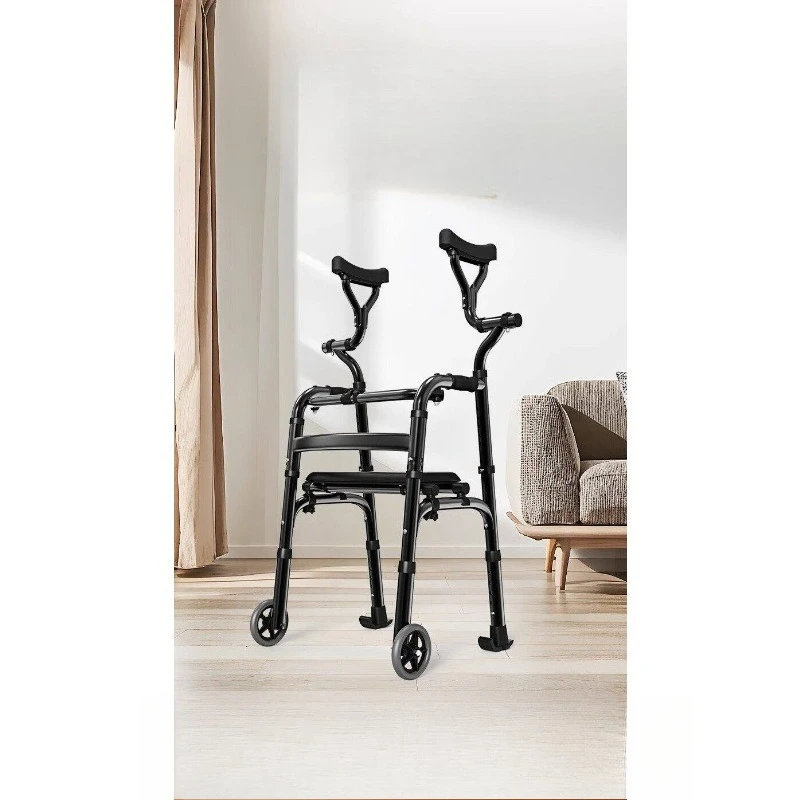 Elderly Walker Walking Cane Walker 2026 New Auxiliary Four-legged Booster with Wheel Armrest