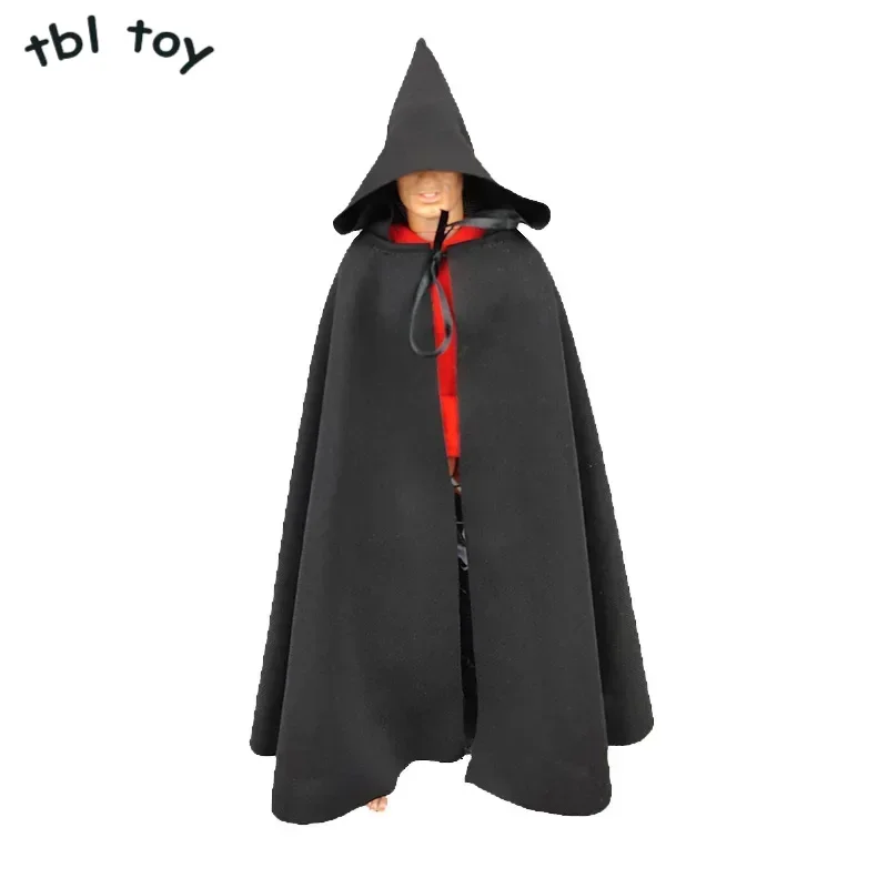 1/6 Scale Male Soldier Black Wizard Cloak Hooded Ancient Big Hat Clothes Model for 12'' BJD Doll Body Accessories