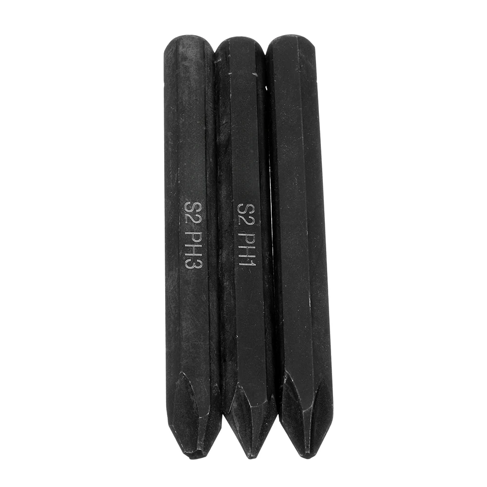 3pcs Cross Impact Screwdriver Bits 8mm Hex Shank 80mm Cross Screwdriver Bits Set PH1 PH2 PH3 S2 Hand Tools