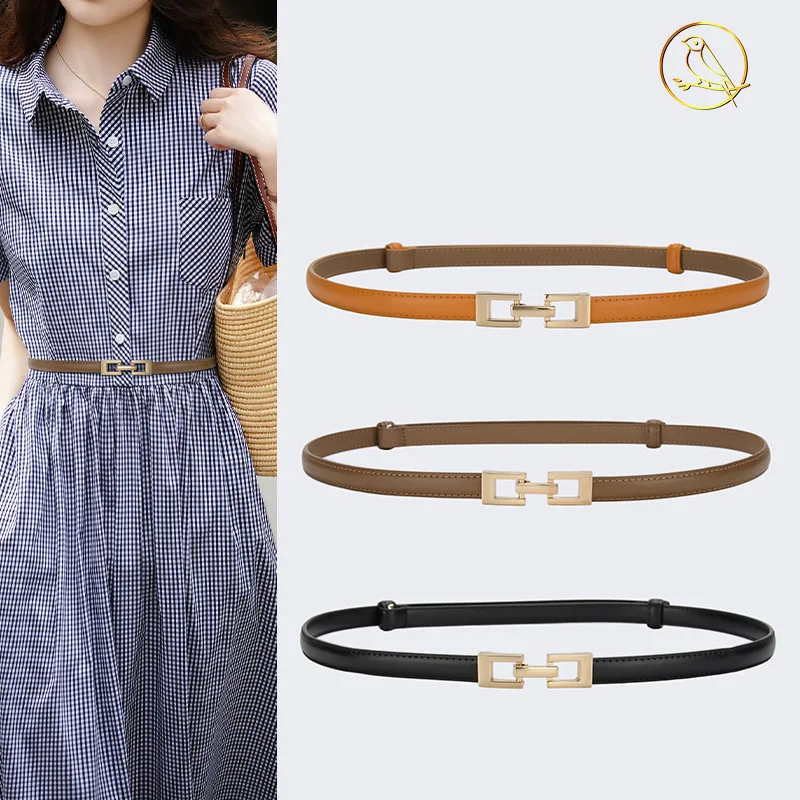 

Fashion genuine leather buckle adjustable thin belt new style decoration with skirt waist versatile punch-free small belt