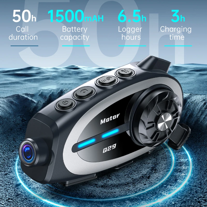 1080P DVR دراجة نارية إنترفون سماعة خوذة 500 متر الموسيقى حصة سماعة واي فاي مسجل فيديو 1500Mah مقاوم للماء كاميرا زاوية واسعة #6