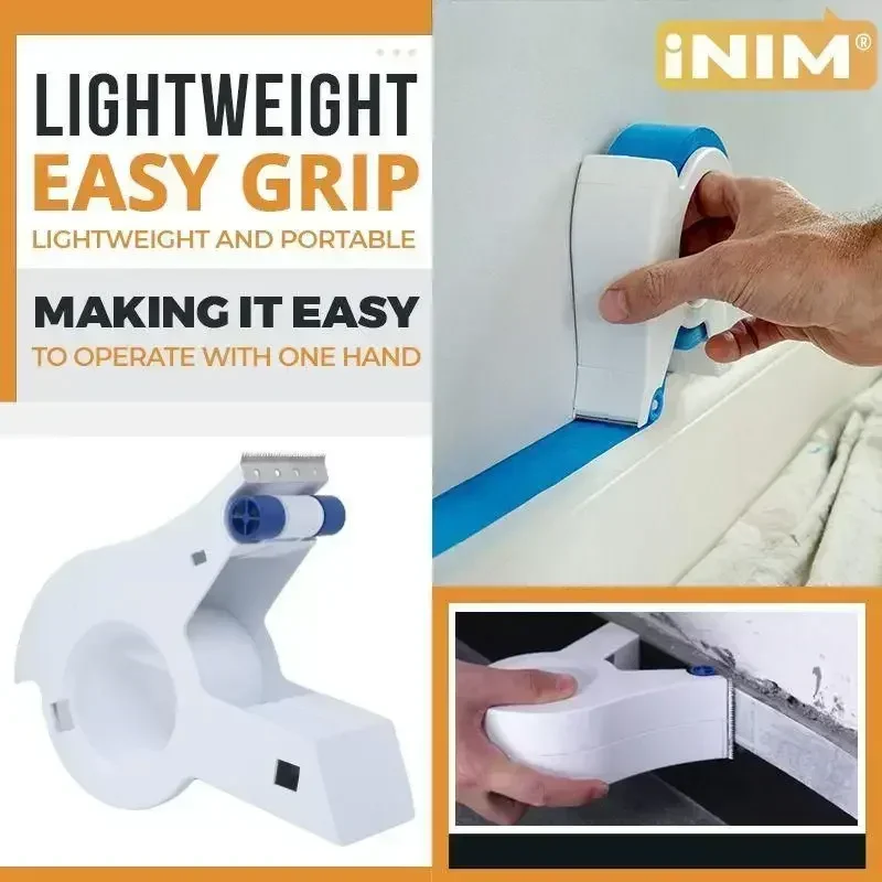 Masking Paint Tape Applicator – Plastic Painter's Tape Dispenser With Roller & Serrated Cutter, Ergonomic Handle For Trim, Door Frames & Edges