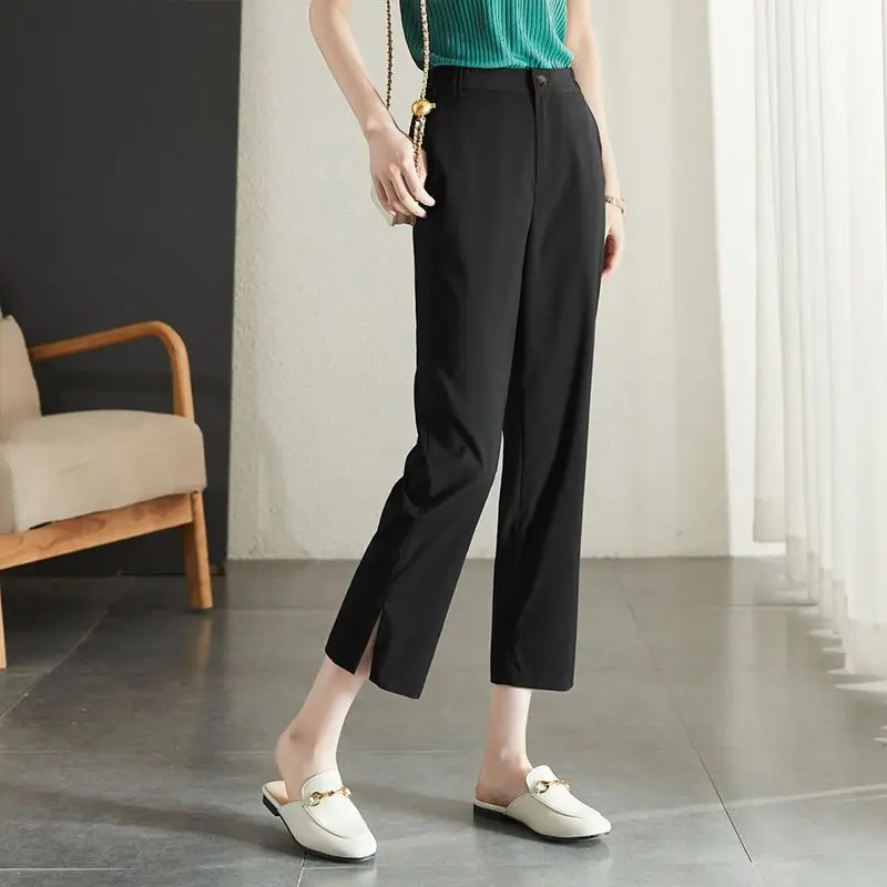 Loose Elastic Waist Simplicity Straight Solid Pockets Comfortable Pants Casual Office Lady Spring Summer Thin Women's Clothing