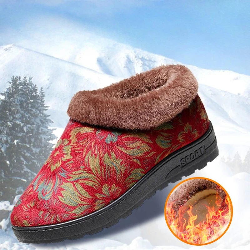 

Winter New Anti Slip and Plush Mother's Shoes Old Beijing Soft Soled Thick Flat Bottomed Cotton Shoes shoes for women