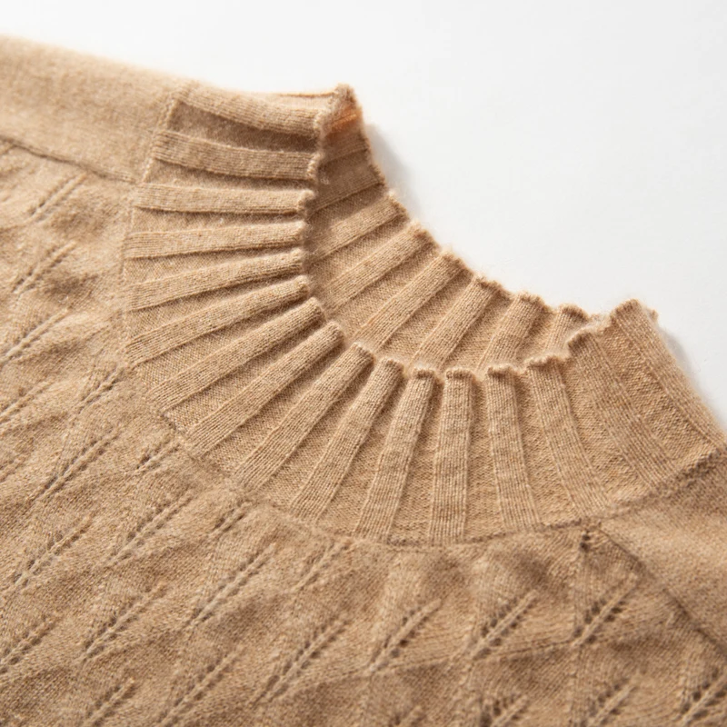 الخريف/الشتاء المرأة 100% الكشمير البلوز عادية الصلبة الجوف متماسكة سترة فضفاضة نصف عالية الرقبة الجاكار القمم الدافئة البلوز