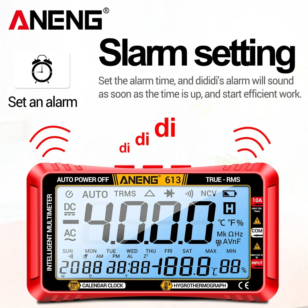 ANENG 613/612 Smart Multimeters DC/AC Voltage Capacitor Tester 4000 Counts 10A Current 600V Voltmeter Test Alarm Clock Set Tools