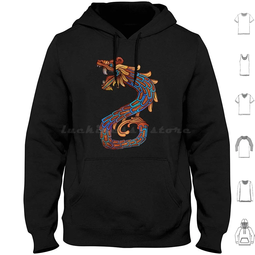 Quetzalcoatl Hoodies Long Sleeve Quetzalcoatl Aztec Mayan Mxico South American Dragon Serpent Maya Mesoamerican Nahua