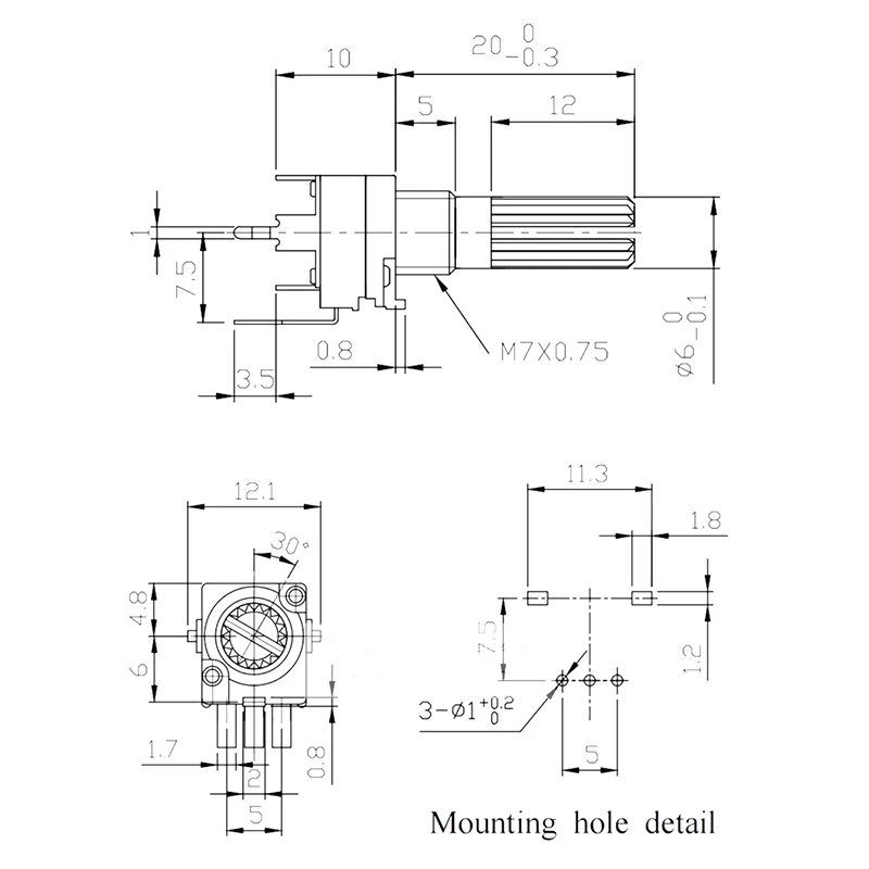 10PCS RK097 Potentiometer Vertical B2K 5K 10K 20K 50K 100K 500K 1M Ohm 15mm Shaft Gearless 3Pin Audio Volume Control PCB Mount
