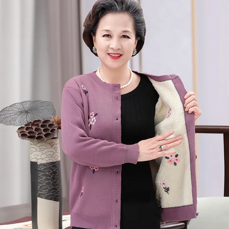 

High Quality Cardigans XL-4XL Plus Size Grandma Knitting Sweater New Middle-aged And Old Women Sweater Cardigan JJ225