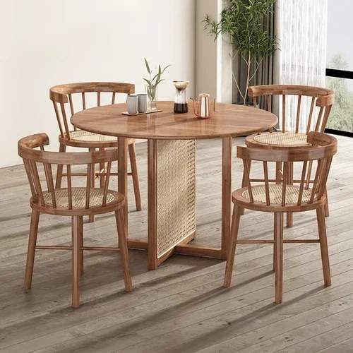 Solid Wood Center Dining Table Nordic Simple Kitchen Apartment Rattan Round Multifunctional Mesa Comedor Restaurant Designer