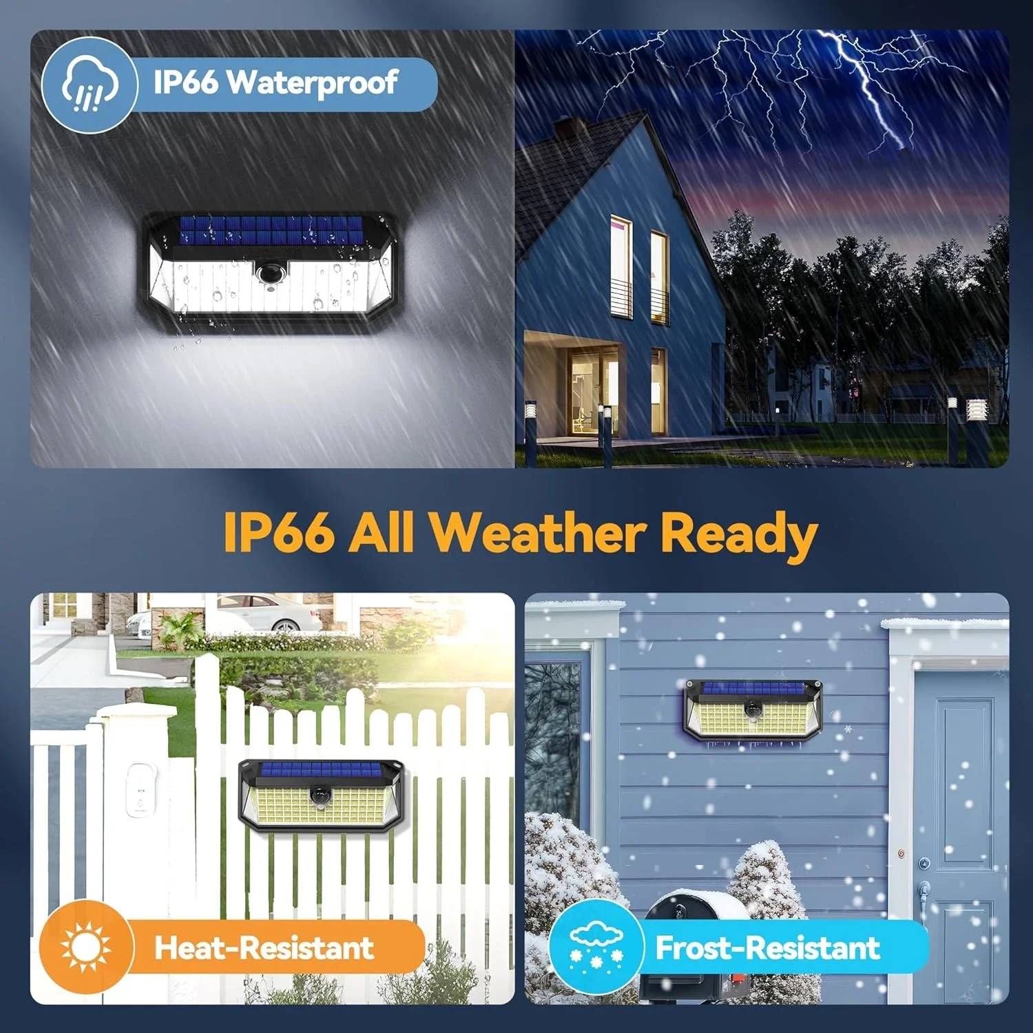 2 Pack Safety Solar Lights IP66 Waterproof, 4200 Lumens, 416 LEDs, 300° Angle and 3 Lighting Modes, Motion Sensor Outdoor Lights