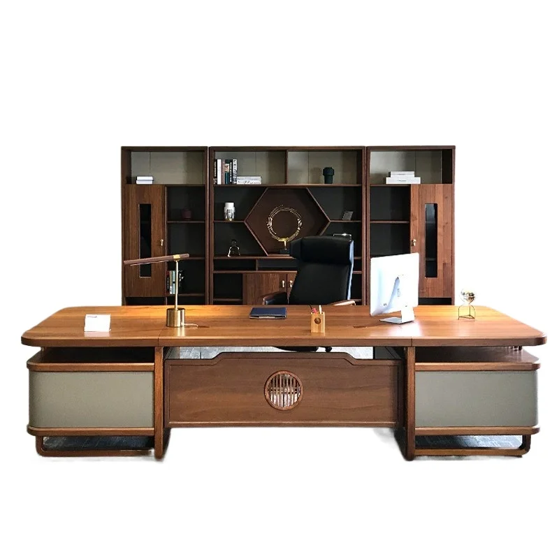 

New Chinese walnut high-end desk, long table and chair combination president table
