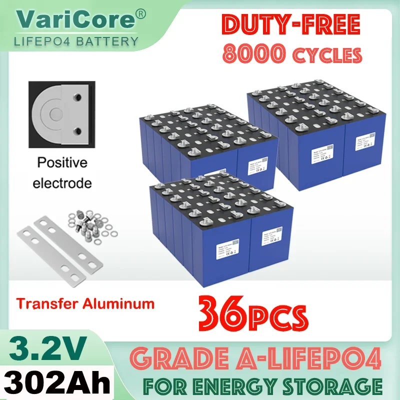 36pcs 3.2V 302Ah Lifepo4 Battery Lithium Iron Phosphate DIY 4s 12v 8s 24v Energy Storage Solar RV Campers Cell Grade A Tax Free