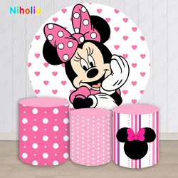 Minnie Mouse Pink Round Backdrop Disney Kids Birthday Party Decor Heart Photography Background Circle Banner Phpto Booth Prop