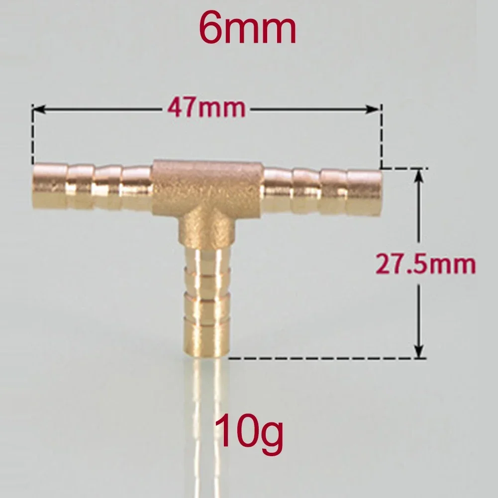 Raccord de séparation en T barbelé à 3 voies en laiton, connecteur de tuyau de tube, raccords de séparation en T barbelé, 6mm-6mm, 8mm-8mm, 1PC