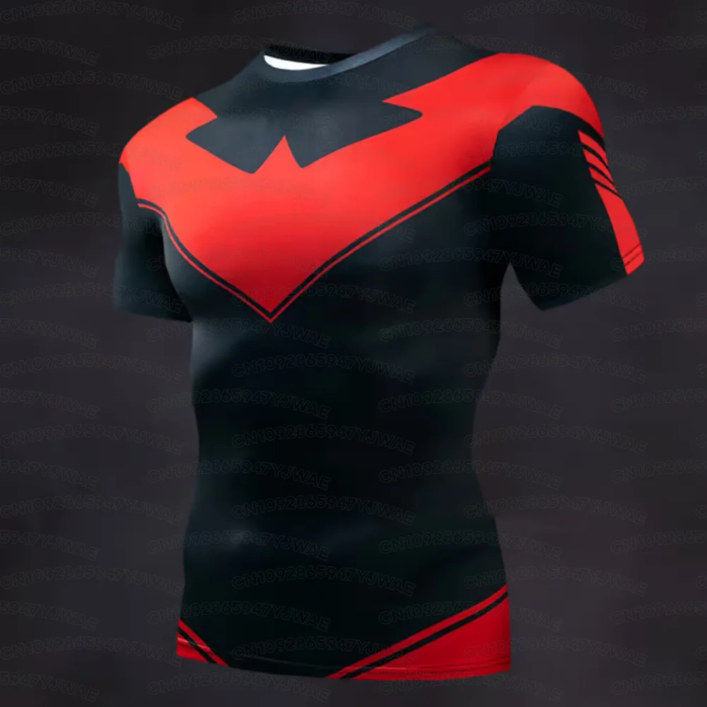 Sommerliches Herren- und Damen-T-Shirt mit Nightwing-Motiv, schnelltrocknend, kurzärmelig, lässig, Sportbekleidung, für Fitnessstudio, Training und Sport. – Detail 8