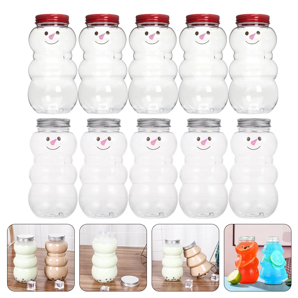 10 Pcs Drink Cup Outdoor Juice Bottles Snowman Candy Jars Wrapping with Lids Empty Beverage Portable The Pet Party Milk Travel