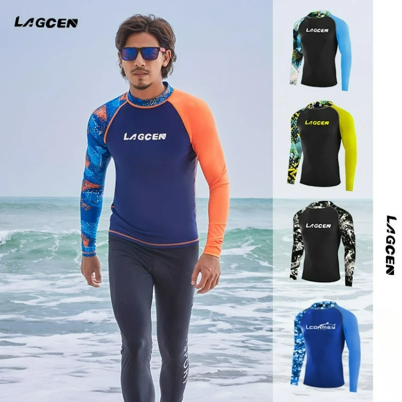 1pcs Quick-Dry Swim Shirts Men Rash Guard Sun Protection Long Sleeve Bathing Suit Breathable Surfing Suit Beach Wear