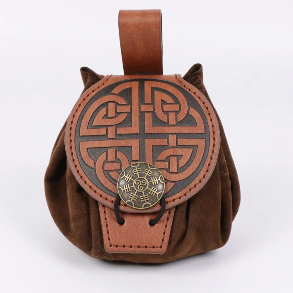 Mittelalterlicher Wikinger-Münzbeutel, Würfelbeutel, zum Aufhängen, Hüfttasche, Unisex, Leder, mit Kordelzug, Münzbeutel, Cosplay-Zubehör, Requisite – Detail 7