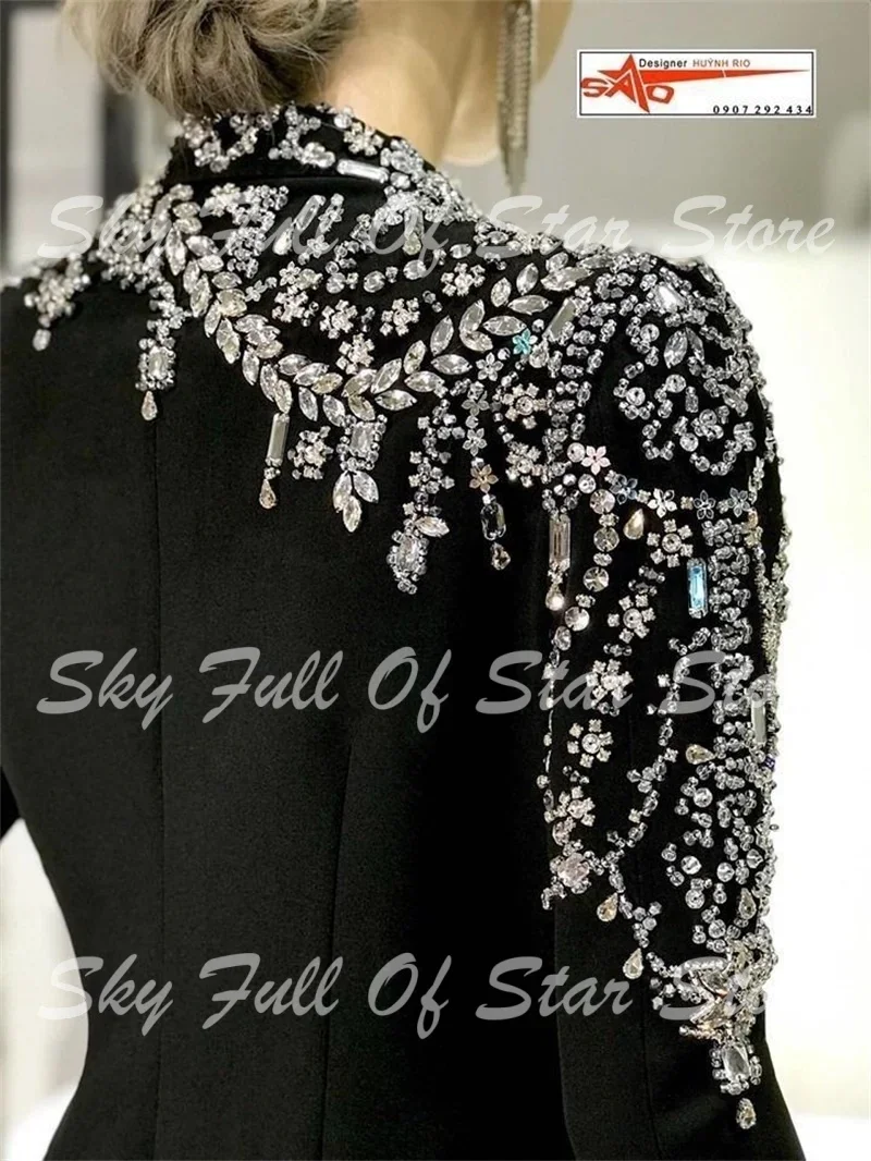 Women Suit 2 Pcs Blazer+Straight Pants Heavy Rhinestone Shoulder Custom Formal Evening Party Wedding Bride Office Lady Coat Set